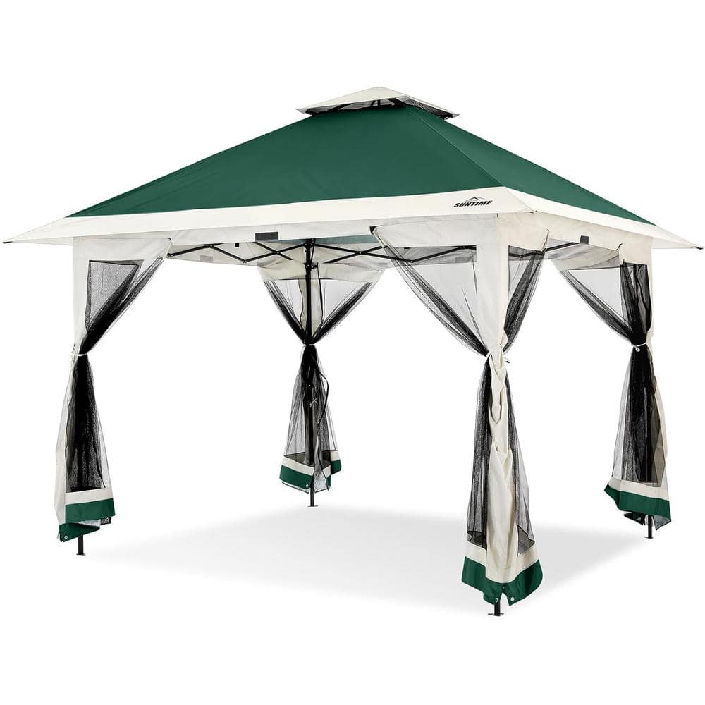 12 ft. x 12 ft. Green Instant Pop Up Patio Gazebo with Full Netting