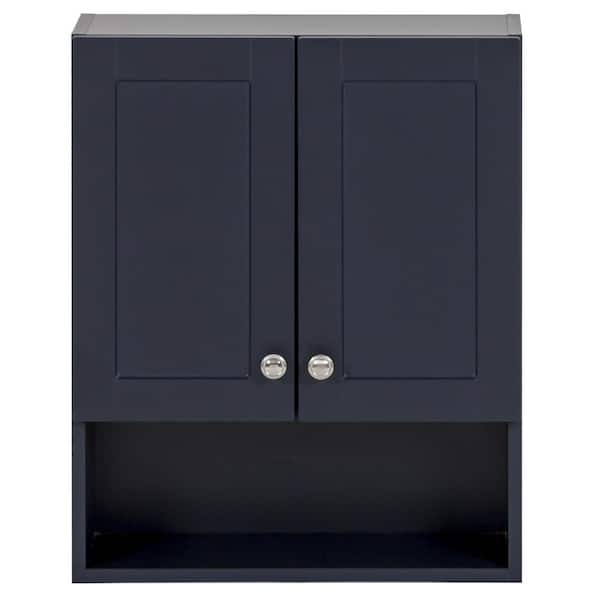 Lancaster 21 in. W x 8 in. D x 26 in. H Surface-Mount Shaker Bathroom Storage Wall Cabinet in Deep Blue