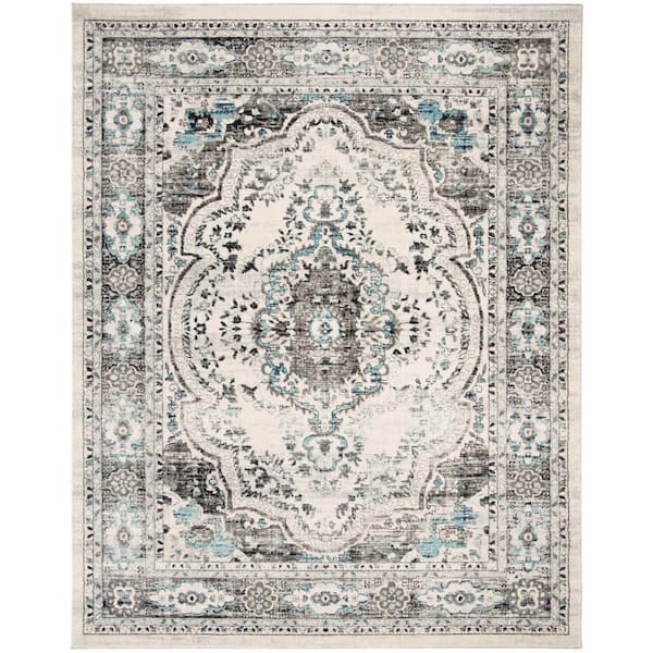 SAFAVIEH Madison Light Gray/Blue 8 ft. x 10 ft. Border Distressed Medallion Area Rug