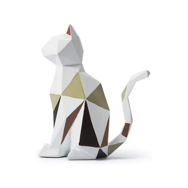 White 6 in. x 7 in. Resin Cat Sculpture Statue Geometric Figurine Modern Arts Decor