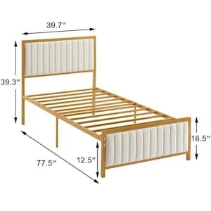 Bed Frame, Gold Twin Metal Frame, Heavy Duty Metal Foundation, Platform Bed with Upholstered