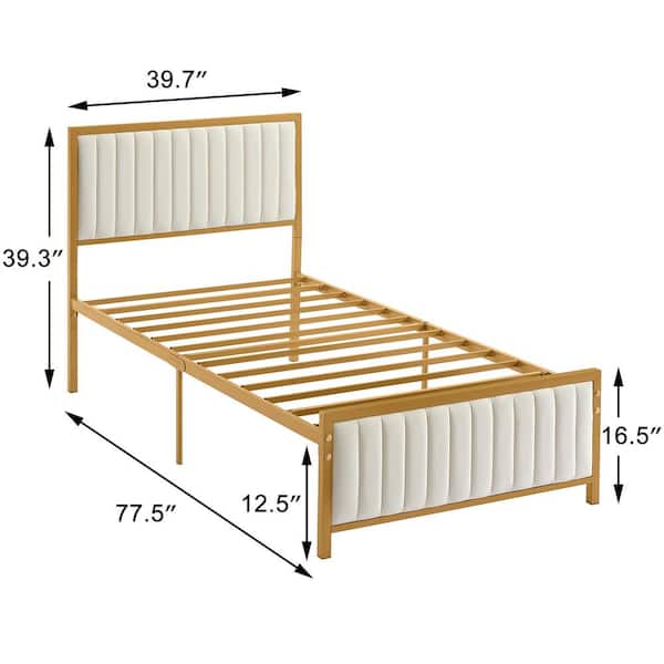 Bed Frame, Gold Twin Metal Frame, Heavy Duty Metal Foundation, Platform Bed with Upholstered