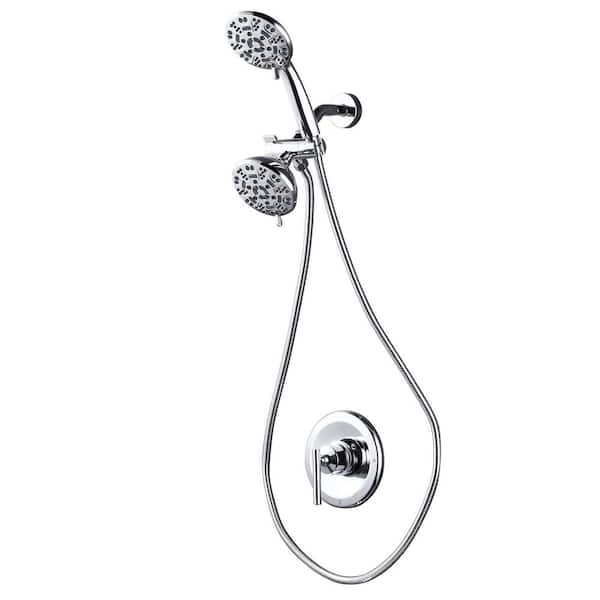 Single Handle 7-Spray Double Shower Heads Shower Faucet 1.8 GPM with High Pressure in Polished Chrome (Valve Included)