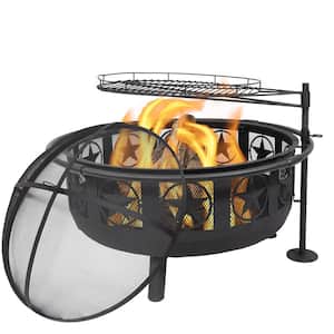 36 in. W x 22.5 in. H Round Steel Wood Burning Fire Pit with Cooking Grate and Spark Screen