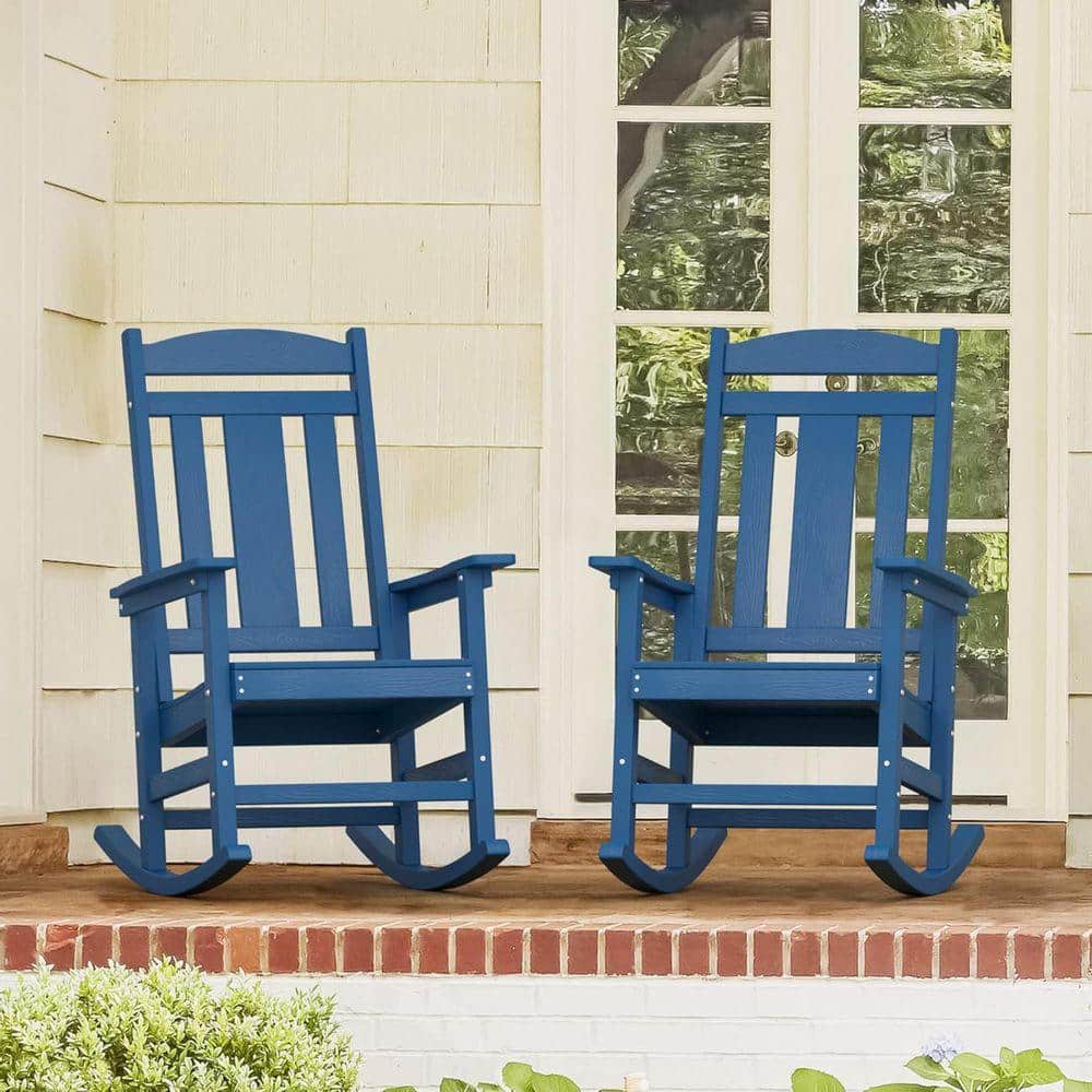 Blue Plastic Outdoor Rocking Chair Set of 2 Z0BQRG8H7Q - The Home Depot