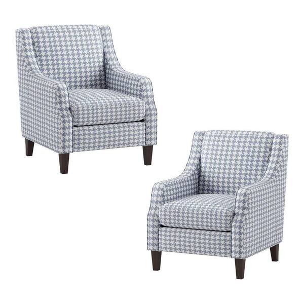 EVERGLADE HOME Bonne Blue Houndstooth Print Upholstery Accent Chair (Set of 2)
