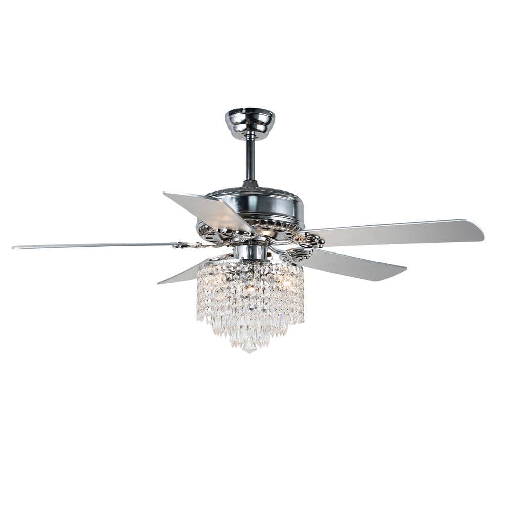 52" Silver Crystal Chandelier Ceiling Fan with Remote and Light Kit
