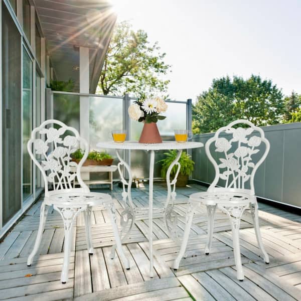 3-Piece Aluminum Cast Outdoor Bistro Set Patio Furniture Set with Rose Design