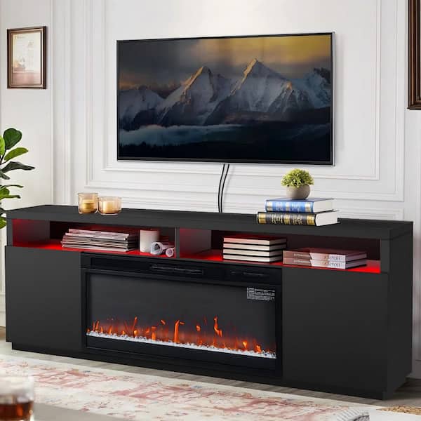 68 in. Freestanding Fireplace TV Stand for TVs Up to 75 in. with 36 in. Electric Fireplace Insert in Black