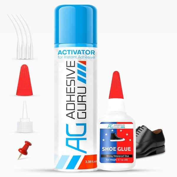AG Shoe Repair Kit-Shoe Glue 0.7 oz. Clear CA Glue and Activator Spray 3.38 fl oz Fast-Drying for Rubber, Leather, Soles