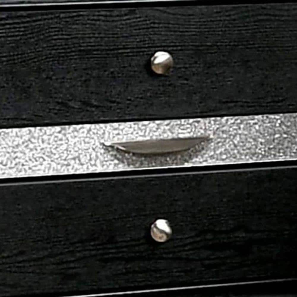 Black 2-Drawer Nightstand with Silver Trim Accent