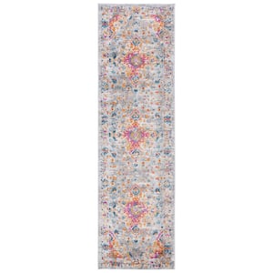 Madison Grey/Fuchsia 2 ft. x 8 ft. Border Floral Geometric Medallion Runner Rug