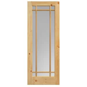 30 in. x 84 in. Prairie Knotty Pine Veneer 9-Lite Solid Wood Interior Barn Door Slab