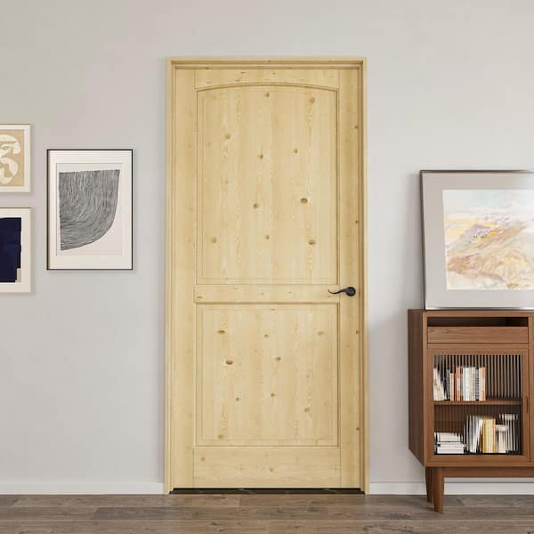 36 in. x 80 in. 2-Panel Left Solid Core Unfinished Pine Wood Single Prehung Interior Door+ Quick Assemble Pine Jamb