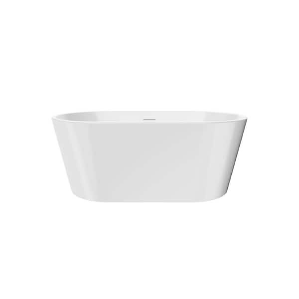 59 in. x 31 in. Acrylic Flatbottom Freestanding Soaking Bathtub in White