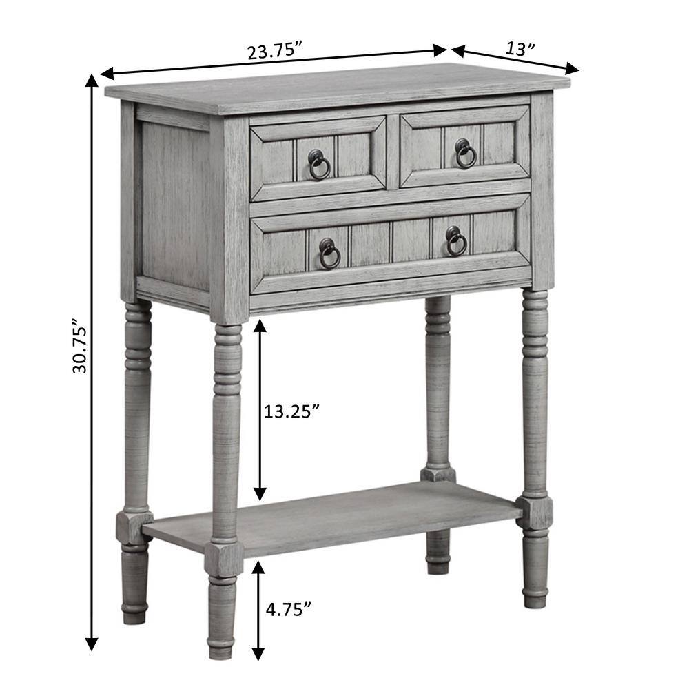 Elegant Kendra Wirebrush Light Gray 3-Drawer Hall Table