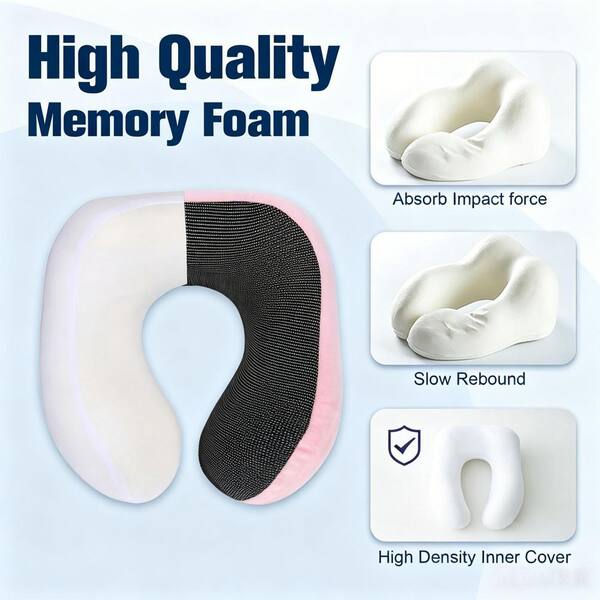 Numhew Pink Adjustable Memory Foam Travel Neck Pillow for Airplane