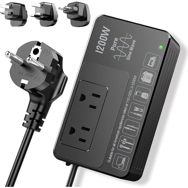 Ahfiwaso 1200 Watt Voltage Converter Travel Power Plug Adapter 220V to 110V in Black