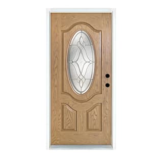 36 in. x 80 in. Distinction Light Oak Left-Hand Inswing 3/4 Oval Lite Decorative Fiberglass Prehung Front Door