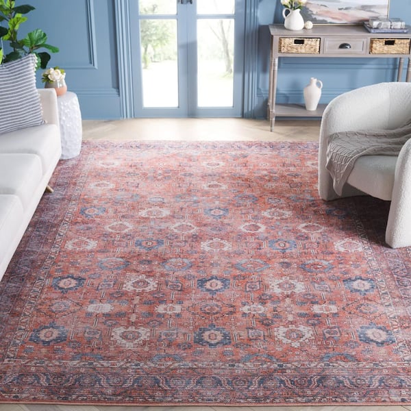 Serapi Rust/Blue 8 ft. x 10 ft. Machine Washable Border Ornate Area Rug