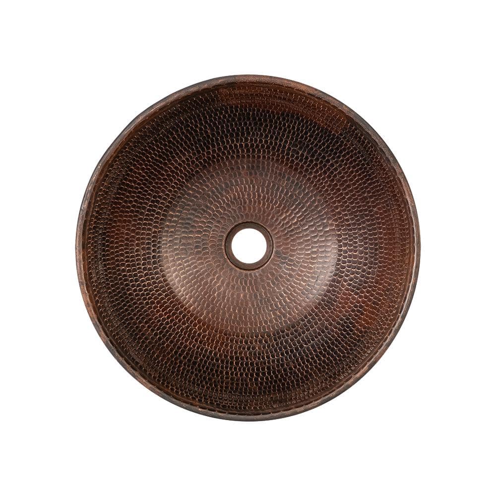 15" Round Hammered Copper Vessel Sink with Wired Rim