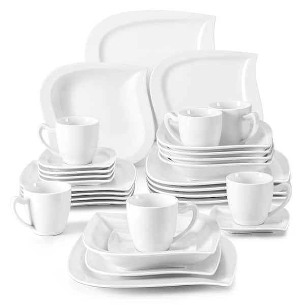vancasso 30-Piece Ivory White Porcelain Dinnerware Set Service for 6-Tableware Set with Plates Coffee Cups and Saucers