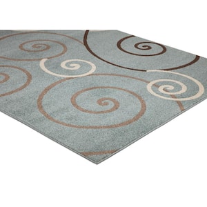 Chester Scroll Blue 5 ft. Round Area Rug