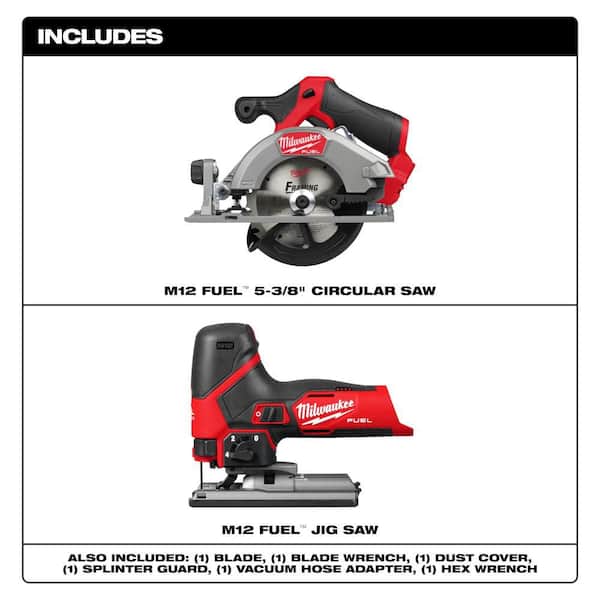 M12 FUEL 12V Lithium-Ion Brushless 5-3/8 in. Cordless Circular Saw, & Jig Saw