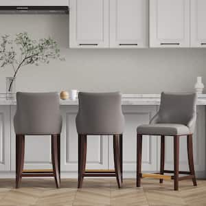 Shubert 25.98 in. Dark Taupe Beech Wood Counter Stool with Leatherette Upholstered Seat (Set of 3)