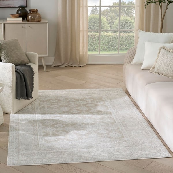 Dekor Ivory Beige 5 ft. x 7 ft. Medallion Traditional Area Rug