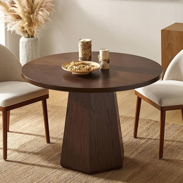 Estefana Walnut Modern 45 in. Round Dining Table