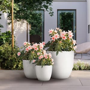 10" x 14" x 18" Dia Crisp White Extra Large Tall Round Concrete Plant Pot/Planter for Indoor and Outdoor Set of 3