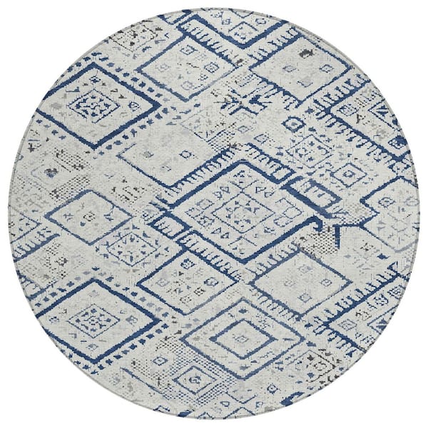 Chantille Machine Washable Indoor/Outdoor Abstract ACN2470 Ivory 8 ft. x 8 ft. Round Rug