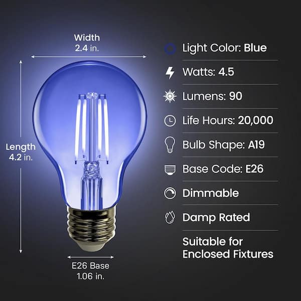 25-Watt Equivalent A19 Dimmable Filament Blue Colored Glass E26 Medium Base LED Light Bulb (1-Pack)