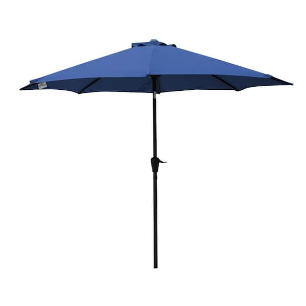 9 ft. Aluminum Market Crank and Tilt Patio Umbrella in Blue
