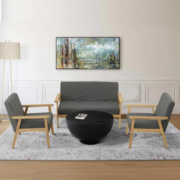 Gala 3-Piece Natural Brown and Gray Fabric Living Room Set