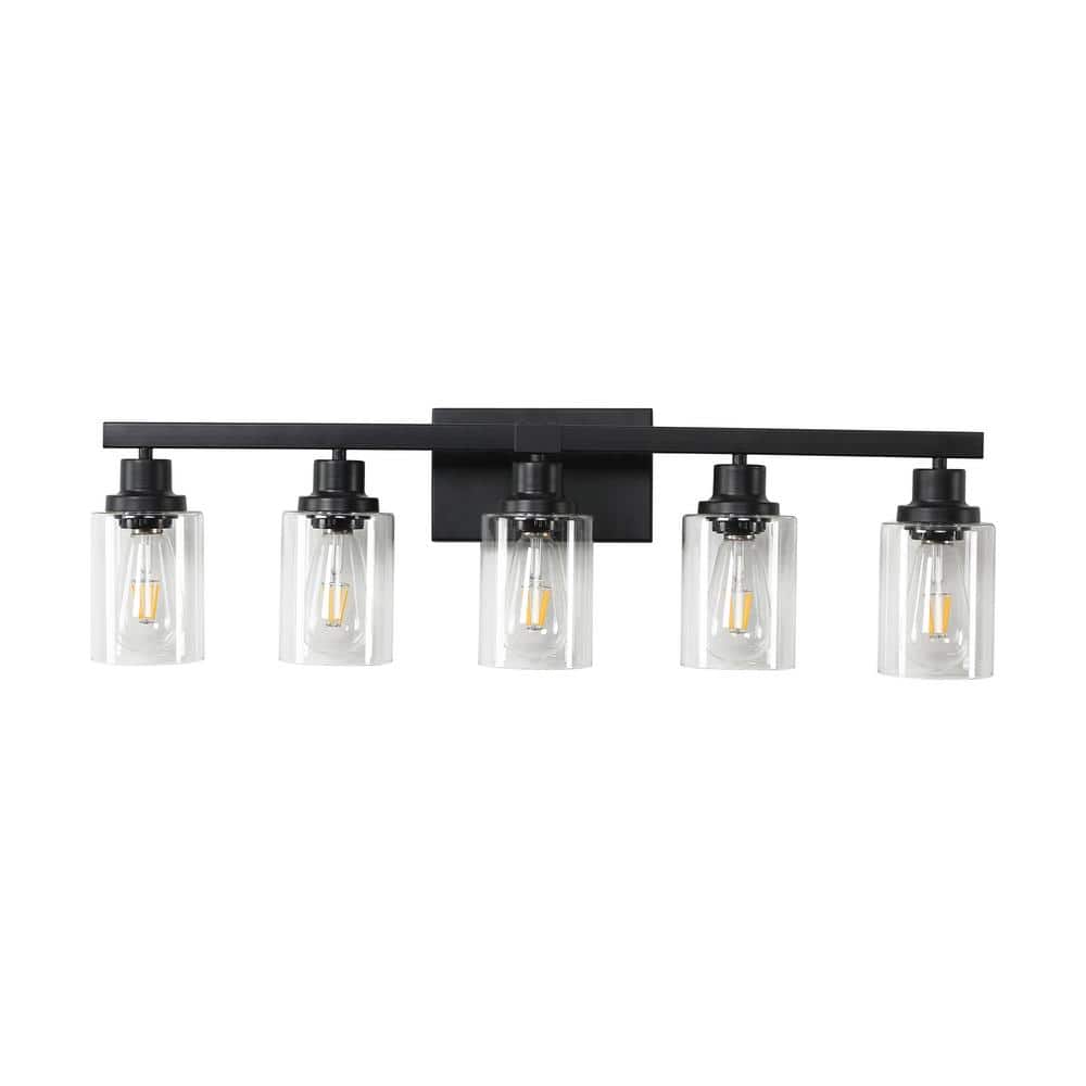 31.1 in. 5 Light Farmhouse Black Bathroom Vanity Light with Clean Glass Shade price history on PriceWatchPro