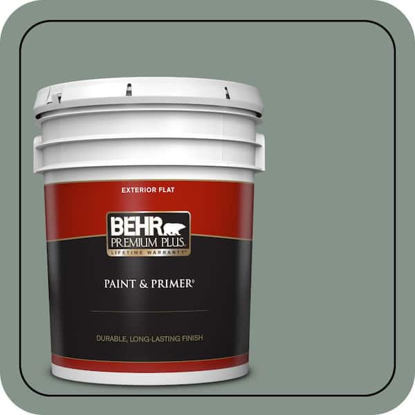 BEHR PREMIUM PLUS 5 gal. #460F-4 Wethersfield Moss Flat Exterior Paint & Primer