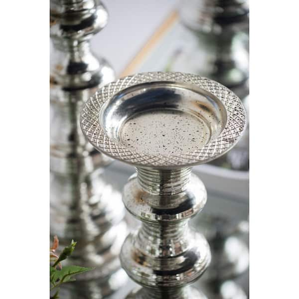 A & B Home 14.8 in. H Silver Glass Pillar Candle Holder 77255 - The Home  Depot