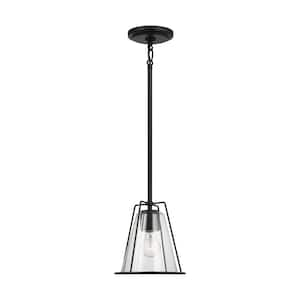 Framework 1-Light Midnight Black Pendant with Clear Glass Shade