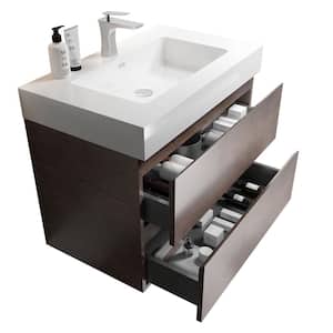 NOBLE 30 in. W x 18 in. D x 25 in. H Single Sink Floating Bath Vanity in Wood with White Solid Surface Top (No Faucet)