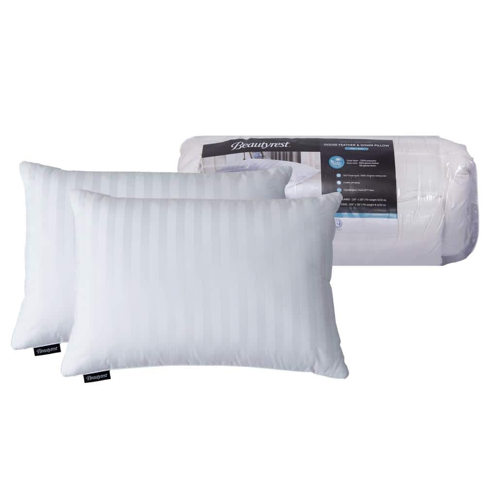 White Damask Stripe Down Alternative Bed Pillow Set