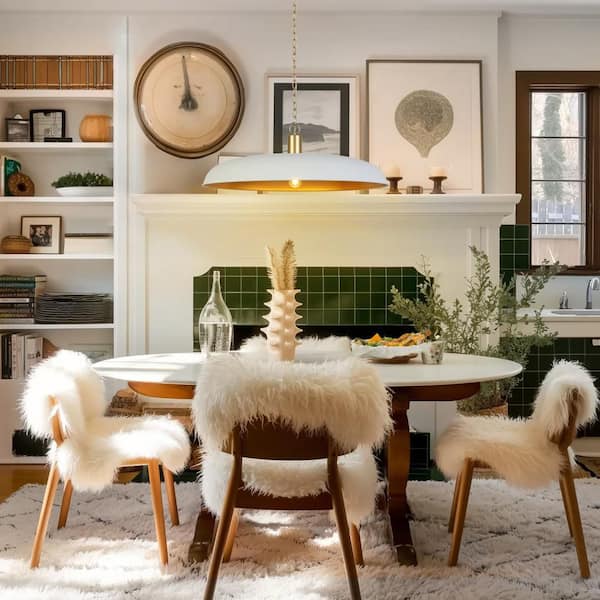 Modern Farmhouse 33.5 in. W 1-Light Gold Pendant Lamp, Round Pendant Light for Kitchen Island with White Dome Shade