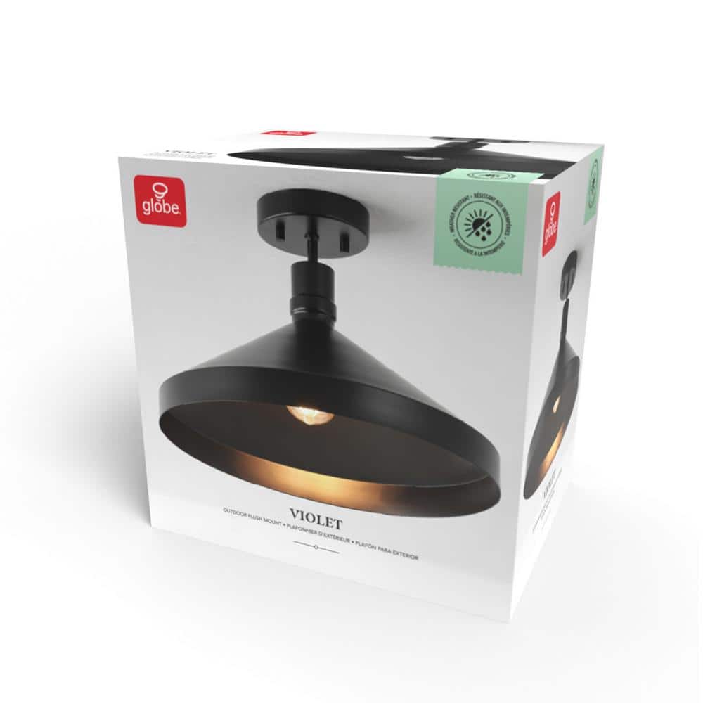 Matte Black Metal 15'' Outdoor Flush Mount Ceiling Light