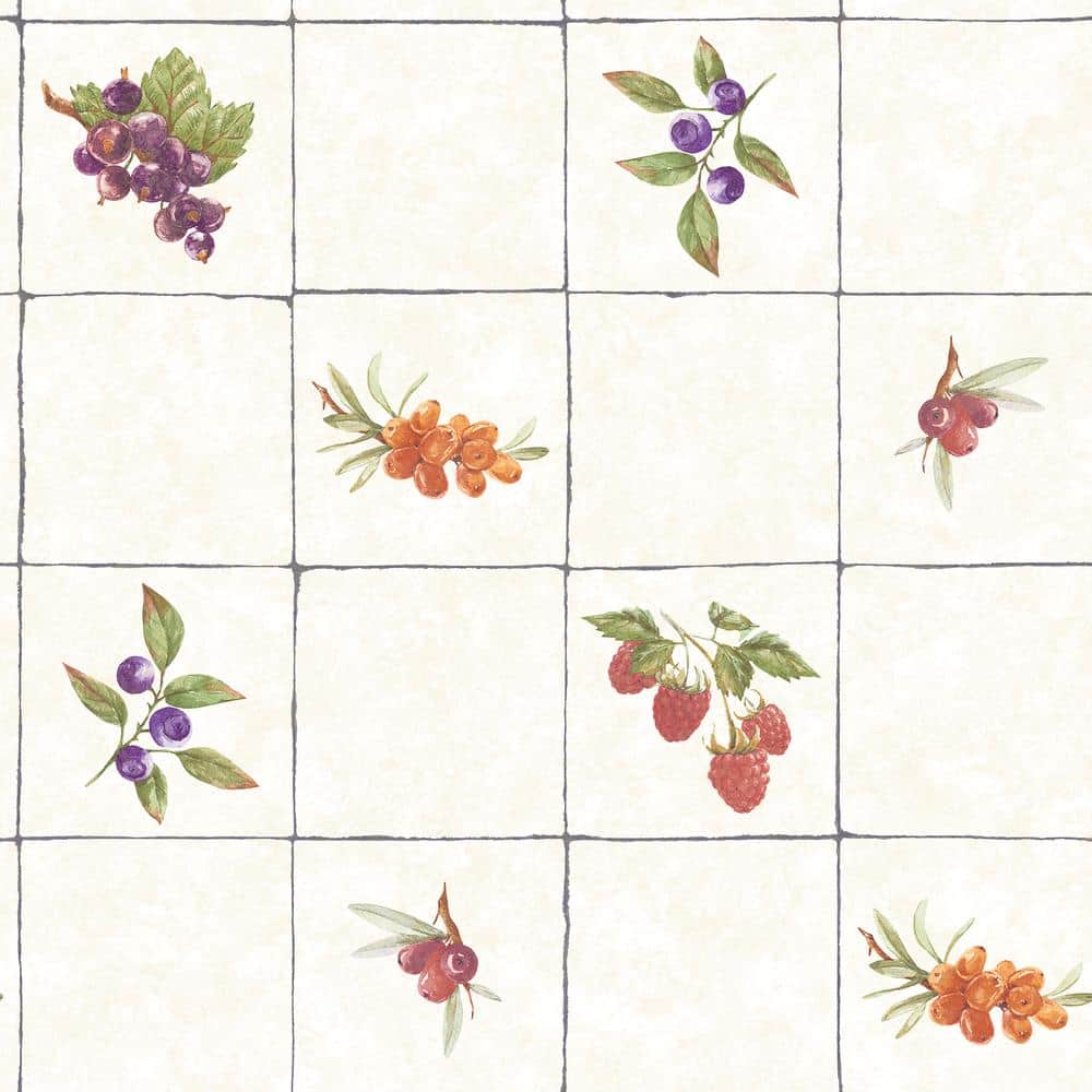 Fruit Tile Cream/Red/Purple/Orange Matte Finish Vinyl on Non-Woven Non-Past