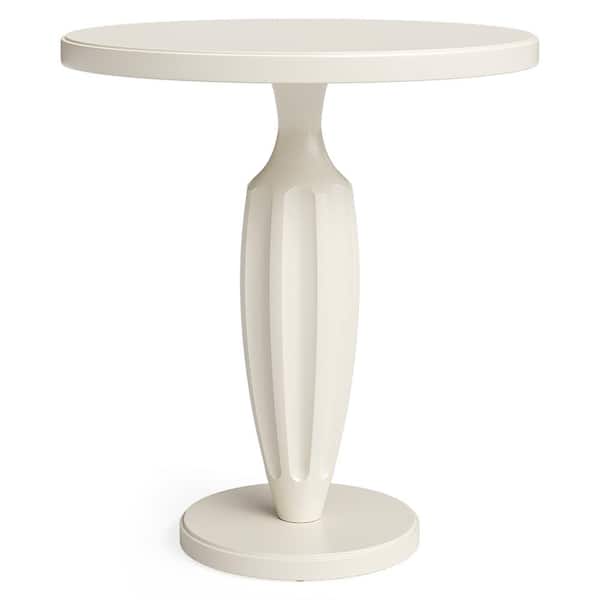 BYBLIGHT Kerlin 19 in. Ivory White Round Wood End Table with Adjustable