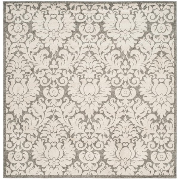 SAFAVIEH Amherst Dark Gray/Beige 9 ft. x 9 ft. Square Border Area Rug