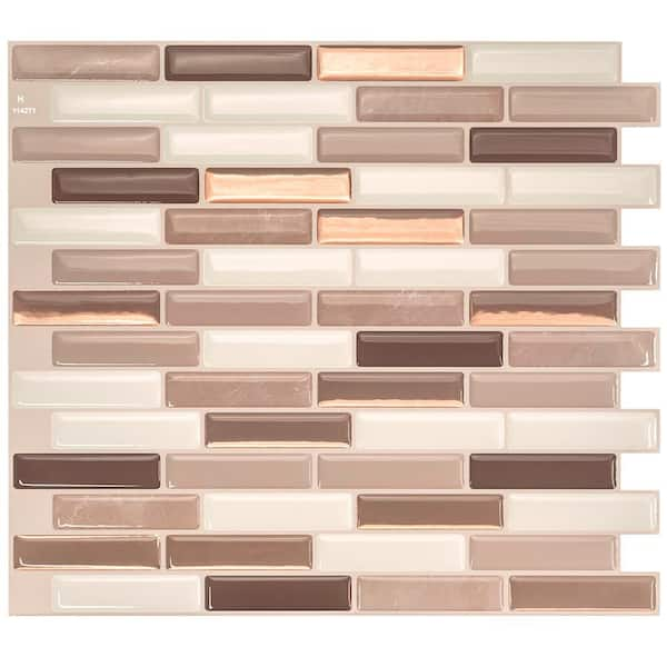 smart tiles Milenza Andrea Brown 10.20 in. x 9 in. Vinyl Peel and Stick Tile (2.36 sq. ft./4-pack)