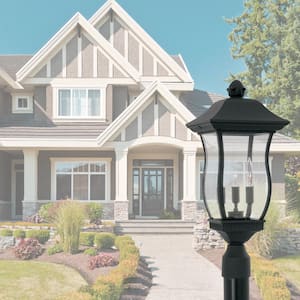 Chelsea 3-Light Black Cast Aluminum Line Voltage Outdoor Weather Resistant Post Light with No Bulb Included