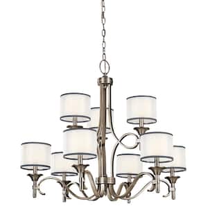 Lacey 34.25 in. 9-Light Antique Pewter 2-Tier Transitional Shaded Circle Chandelier for Dining Room